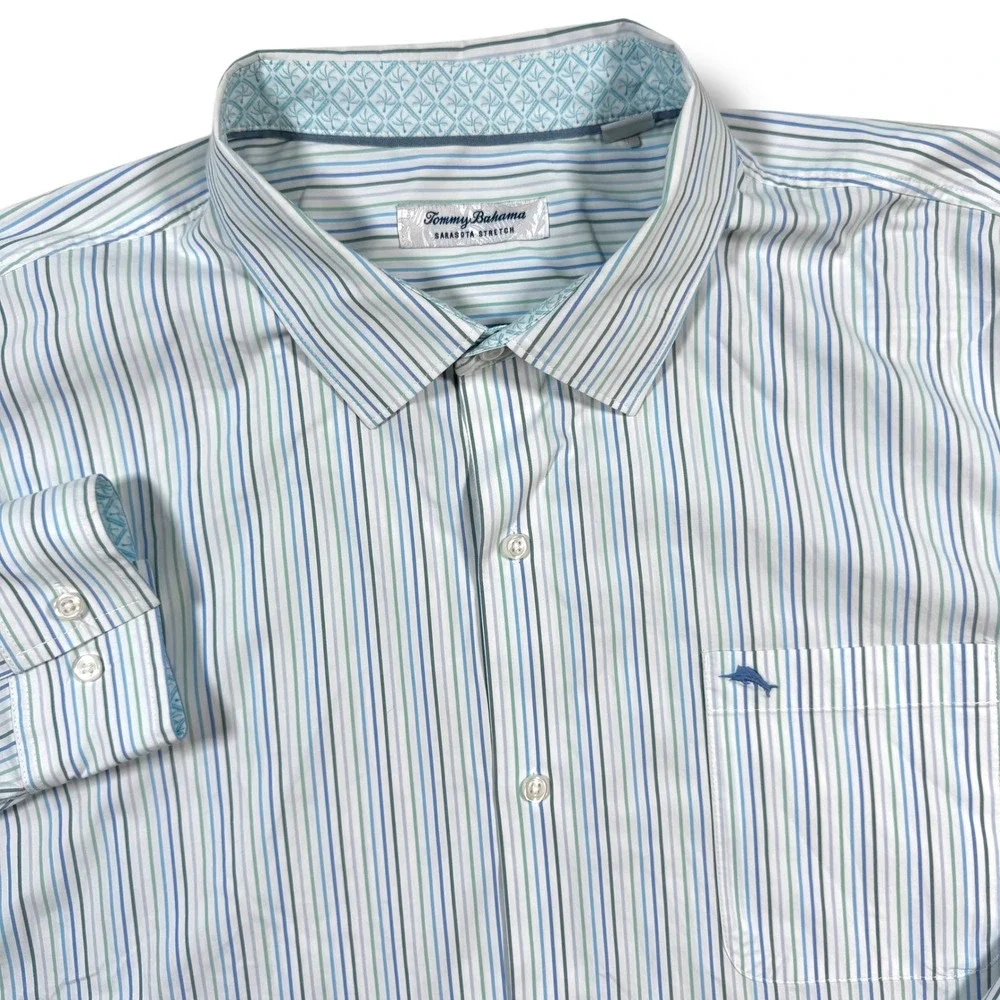 Tommy Bahama Button Down Shirt Mens XXXL Striped‎ Sarasota Stretch Long Sleeve